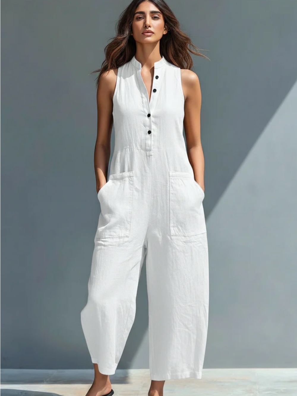 Sleeveless cream Wide-Leg Jumpsuit